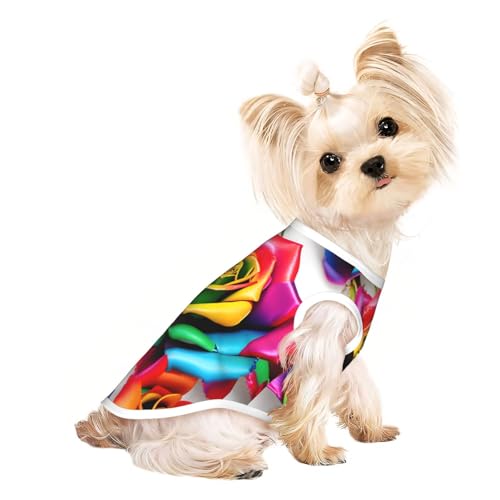 Leichtes Sommer-Shirt mit Regenbogen-Rosen-Blumendruck, kühl, atmungsaktiv, ärmellos, dehnbare Kleidung von YQxwJL