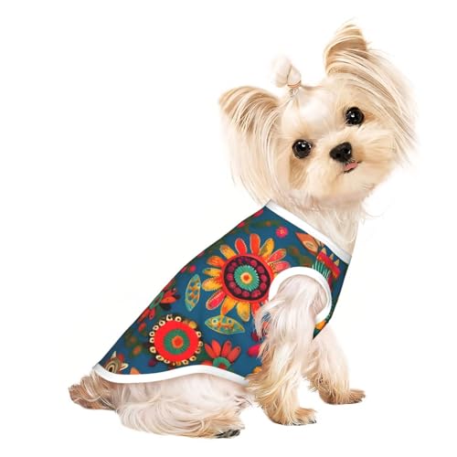 Mexikanischer Volkskunst, Boho-Druck, leicht, Sommer, kühl, atmungsaktiv, Hunde-T-Shirt, ärmellos, dehnbare Kleidung Mexikanischer Volkskunst, Boho-Druck, leicht, Sommer, kühl, atmungsaktiv, Hunde-T-Shirt, ärmellos, dehnbare Kleidung von YQxwJL