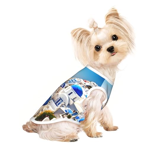 Santorini Hunde-Shirt, Motiv: griechische Insel, Meerblick, leicht, Sommer, kühl, atmungsaktiv, ärmellos, dehnbare Kleidung von YQxwJL