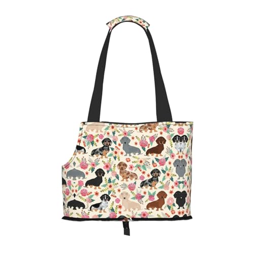 Tragetasche mit Dackel-Blumenmuster für kleine Hunde, Katzen und Kaninchen Tragetasche mit Dackel-Blumenmuster für kleine Hunde, Katzen und Kaninchen von YQxwJL