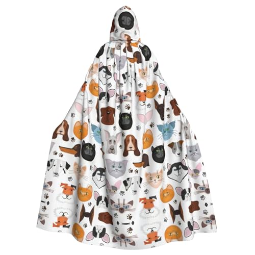 YQxwJL Langer Umhang mit Kapuze und Katzen- und Hundegesichtern, Bulldogge, Beagle, Labrador, Uni, mit Kapuze, Halloween, Weihnachten, Party-Umhang von YQxwJL