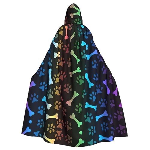 YQxwJL Regenbogen, langer Umhang mit Kapuze und Pfotenabdruck, Uni, mit Kapuze, Halloween, Weihnachten, Kostüme, Party-Umhang von YQxwJL