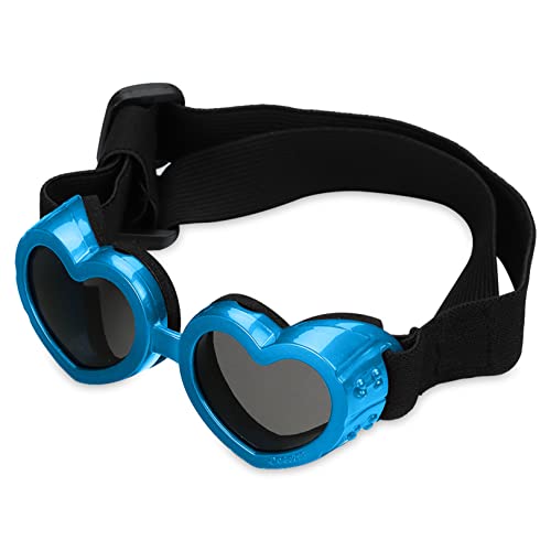 YRHHBYH Haustier-Sonnenbrille, niedliche herzförmige Hundebrille, verstellbare hochelastische Hundebrille, beschlagfrei, Winddicht für Hunde und Katzen,blau von YRHHBYH