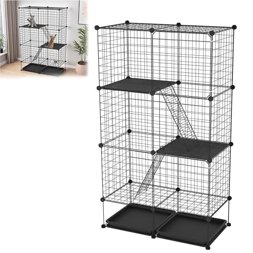 YRHome 3 Ebenen Katzenkäfig für Draußen Kleintierkäfig für Katzen Katzenlaufstall Katzenhütte DIY Katzengehege Katzentoilette für Katzen Chinchillas und Kleintiere 126 x 74 x 37 cm von YRHome