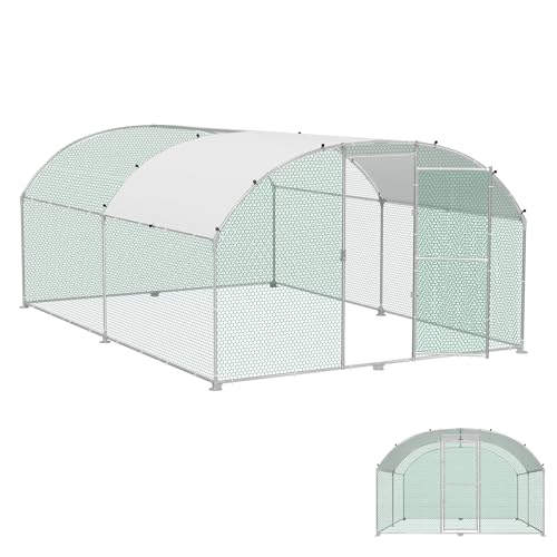 YRHome 3x4x2m Freilaufgehege Hühnerstall Haustierkäfig aus Metall Geflügelstall Hühnerhaus Bogenform Design mit Sonnenschutzdach Winterfest für Hühnerkäfig Haustierkäfig Vogelkäfig Kleintiere von YRHome