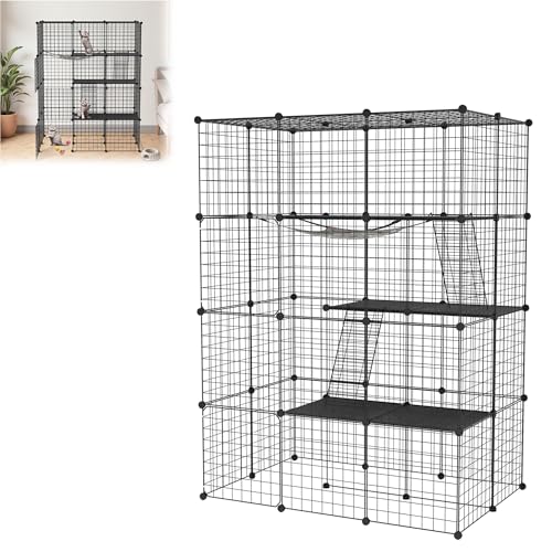 YRHome 4 Ebenen Katzenkäfig für Draußen Kleintierkäfig für Katzen Katzenlaufstall Katzenhütte DIY Katzengehege Katzentoilette für Katzen Chinchillas und Kleintiere 146 x 110 x 74 cm von YRHome