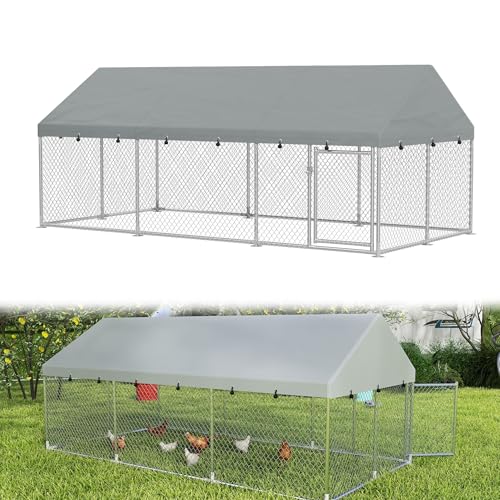YRHome 4x2x1.65m großer Hühnerstall mit Dach wetterfestes Freilaufgehege aus verzinktem Stahl mit Tür für Hühner und Enten Kleintiere von YRHome