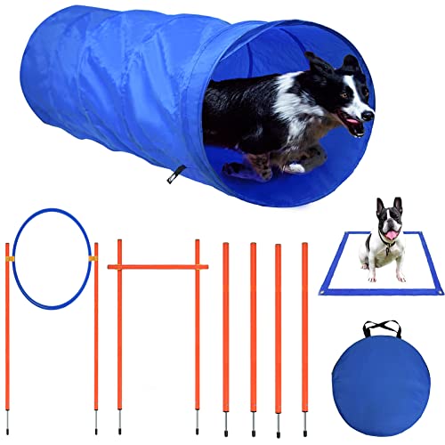 YRHome Agility Set Ausrüstungs für Hunde, Hindernisse Hunde Training Hundesport Verschiedene Kombinationen Verstellbare Höhe mit Sprungringe, Tunnel, Slalom, Hürden und Geflochtene Stangen von YRHome