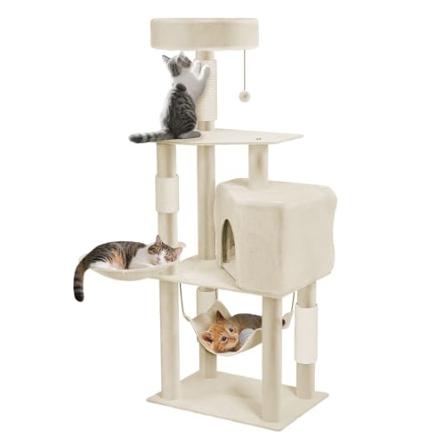 YRHome Beige Katzenbaum groß 133.5 cm Aktivitätskratzbäum mit Kratzsäulen Plattformen Hängematte und Korb mehrstöckiger Kratzbaum Katzenhaus mit Spielmöglichkeiten YRHome Beige Katzenbaum groß 133.5 cm Aktivitätskratzbäum mit Kratzsäulen Plattformen Hängematte und Korb mehrstöckiger Kratzbaum Katzenhaus mit Spielmöglichkeiten von YRHome