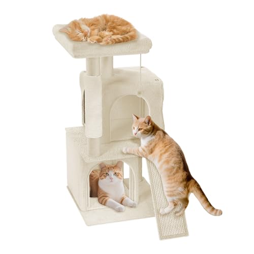 YRHome Beige Kratzbaum Katzenkratzbaum Kletterbaum Kratzbäume Katzenmöbel Katzenkratzbaum 92.5 cm hoch mit Sisal-Kratzsäulen und Mehreren Plattformen mit Katzenregal für Spiel und Entspannung YRHome Beige Kratzbaum Katzenkratzbaum Kletterbaum Kratzbäume Katzenmöbel Katzenkratzbaum 92.5 cm hoch mit Sisal-Kratzsäulen und Mehreren Plattformen mit Katzenregal für Spiel und Entspannung von YRHome