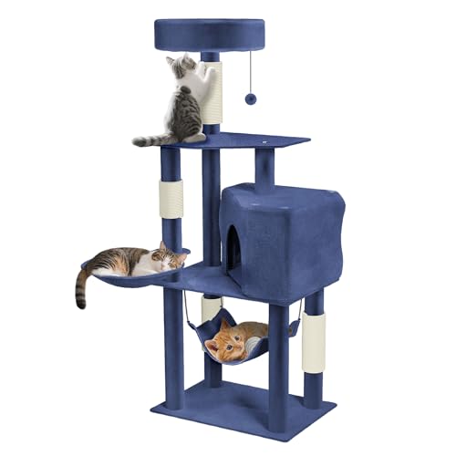 YRHome Blaugrau Katzenbaum groß 133.5 cm Aktivitätskratzbäum mit Kratzsäulen Plattformen Hängematte und Korb mehrstöckiger Kratzbaum Katzenhaus mit Spielmöglichkeiten YRHome Blaugrau Katzenbaum groß 133.5 cm Aktivitätskratzbäum mit Kratzsäulen Plattformen Hängematte und Korb mehrstöckiger Kratzbaum Katzenhaus mit Spielmöglichkeiten von YRHome