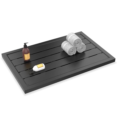 YRHome Bodenelement Kunststoff für Solardusche Gartendusche Poolleiter Leitern 100x65x4cm Bodenplatte für Outdoor Dusche Solarduschen Anti Rutsch UV-Beständig Holzoptik Anthrazit mit Montagematerial von YRHome