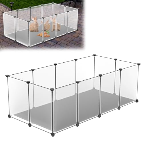 YRHome Freigehege Gittergehege für Kaninchen Hasen Meerschweinchen Gehege Freilauf Hamster Welpengehege Kleintiergehege Hasenstall Laufgitter Kleintierkäfig 12-Platten mit Matte Weiß 125x63x42cm von YRHome