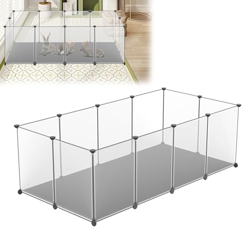 YRHome Freigehege Gittergehege für Kaninchen Hasen Meerschweinchen Gehege Freilauf Hamster Welpengehege Kleintiergehege Hasenstall Laufgitter Kleintierkäfig 12-Platten mit Matte Weiß 143x73x46cm von YRHome