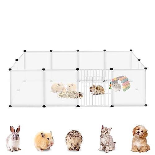 YRHome Freigehege Gittergehege für Kaninchen Hasen Meerschweinchen Gehege Freilauf Hamster Welpengehege Kleintiergehege Hasenstall Laufgitter Kleintierkäfig 12-Platten mit Türen Weiß 145x75x48cm von YRHome