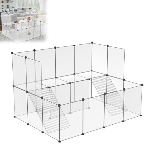 YRHome Freigehege Gittergehege für Kaninchen Hasen Meerschweinchen Gehege Freilauf Hamster Welpengehege Kleintiergehege Hasenstall Laufgitter Kleintierkäfig 26-Platten ohne Türen Weiß von YRHome