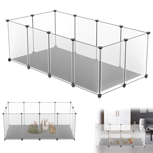 YRHome Freigehege Gittergehege für Kaninchen Hasen Meerschweinchen Käfig Gehege Kleintierkäfig Freilauf Welpengehege Kleintiergehege Laufgitter für Innen und Aussen 125x63x42cm mit Matte Transparent von YRHome