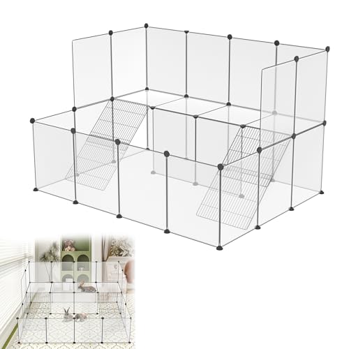 YRHome Freigehege Gittergehege für Kaninchen Hasen Meerschweinchen Käfig Gehege Kleintierkäfig Freilauf Welpengehege Kleintiergehege Laufgitter für Innen und Aussen 143x108x93cm Transparent von YRHome