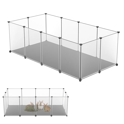 YRHome Freigehege Gittergehege für Kaninchen Hasen Meerschweinchen Käfig Gehege Kleintierkäfig Freilauf Welpengehege Kleintiergehege Laufgitter für Innen und Aussen 143x73x46cm mit Matte Transparent von YRHome