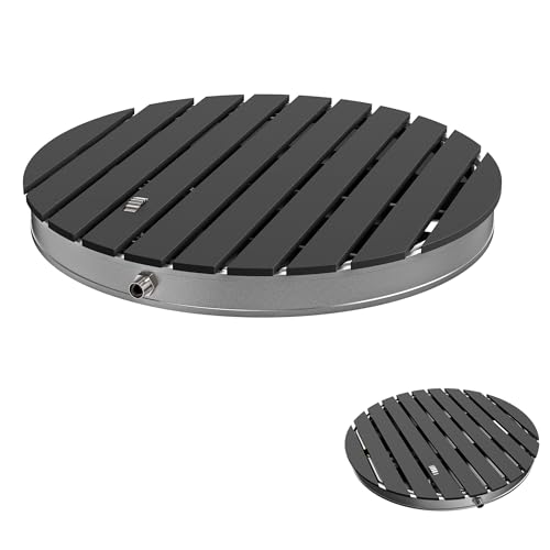 YRHome Gartendusche Bodendusche Außendusche Saunadusche Aluminium/WPC Campingdusche Rund Ø 70 cm Fontänenhöhe bis 4 m rutschfeste Standfläche Wetterfest Holzoptik für Garten Pool Dusche Anthrazit von YRHome