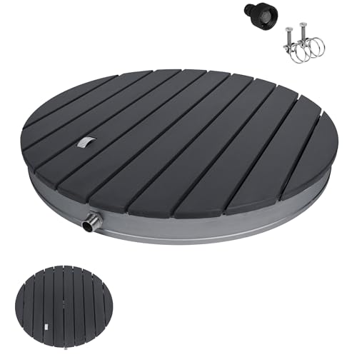 YRHome Gartendusche Bodendusche Außendusche Saunadusche Aluminium/WPC Campingdusche Rund Ø 70 cm Fontänenhöhe bis 4 m rutschfeste Standfläche Wetterfest Holzoptik für Garten Pool Dusche Anthrazit von YRHome