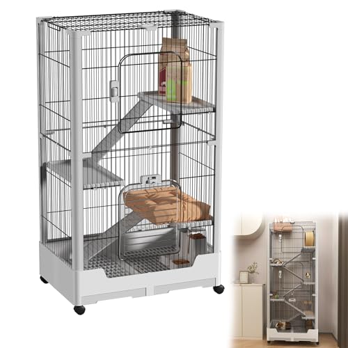YRHome Grau 3 Ebenen Kaninchenstall Kleintierkäfig Meerschweinchenkäfig Hasenkäfig Nagerkäfig mit Sicherheitsschlösser, Rollen, offenem Dach, abnehmbar Bodenplatte und Leiter 73 x 50 x 160 cm von YRHome