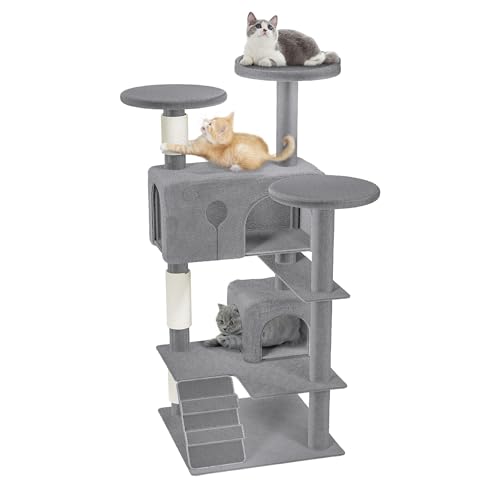 YRHome Hellgrau Katzenbaum 130 cm – Kratzbaum Kletterbaum Katzenregal Katzenkratzbaum mit Höhle, Sisal-Pfosten & Plattformen Stabiler Kletterturm für aktive Katzen Spiel- und Schlafplatz YRHome Hellgrau Katzenbaum 130 cm – Kratzbaum Kletterbaum Katzenregal Katzenkratzbaum mit Höhle, Sisal-Pfosten & Plattformen Stabiler Kletterturm für aktive Katzen Spiel- und Schlafplatz von YRHome