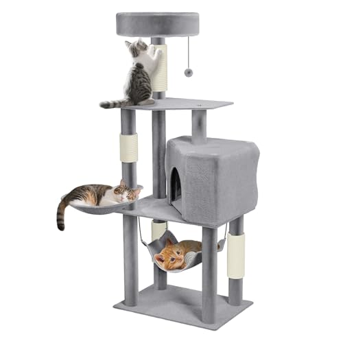 YRHome Hellgrau Katzenbaum groß 133.5 cm Aktivitätskratzbäum mit Kratzsäulen Plattformen Hängematte und Korb mehrstöckiger Kratzbaum Katzenhaus mit Spielmöglichkeiten YRHome Hellgrau Katzenbaum groß 133.5 cm Aktivitätskratzbäum mit Kratzsäulen Plattformen Hängematte und Korb mehrstöckiger Kratzbaum Katzenhaus mit Spielmöglichkeiten von YRHome