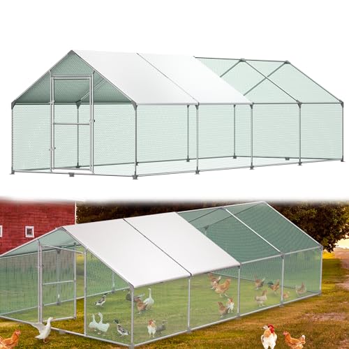 YRHome Hühnerstall Freilaufgehege Freilaufgehege mit Wasserabweisendes PE-Farbtuch, Schloss & Verzinkter Stahlrahmen Freigehege Hühnergehege für Huhn, Ente, Gans, Hund - 3x8x2m von YRHome