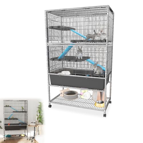 YRHome Mobiler Kleintierkäfig Kaninchenstall Meerschweinchenkäfig Nagerkäfig Nagetiergehege Hasenstall mit Schubladenwanne, Klettermöglichkeiten und Sicherheitsverschluss - Zweistöckiger 88x48x150cm von YRHome