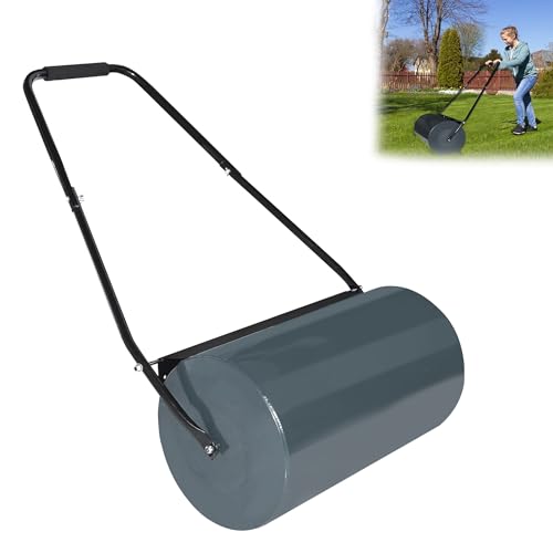 YRHome Rasenwalze Handwalze 57cm 46L Füllvolumen Metall Gartenwalze Gartenfräse Rasenlüfter Rasenroller befüllbar mit Wasser/Sand Durchmesser 32cm für Rasen und Acker (Anthrazit) von YRHome