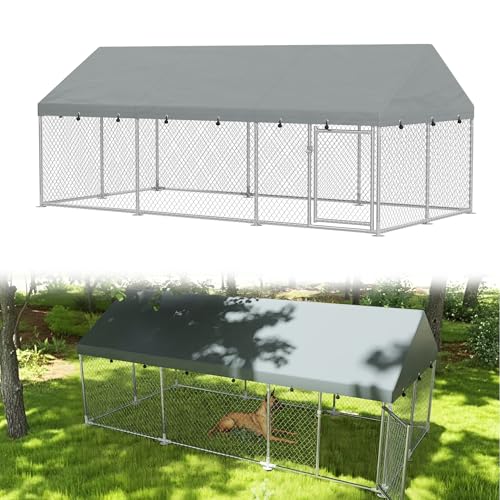 YRHome Rechteckiger Hundezwinger mit 420D Oxford-Dach Groß Hundekäfig Wetterfester Sonnenschutz Hundehaus Hundehütte Hundezaun Tierlaufstall verzinkt mit Verriegelbare Tür (Typ B - 4x2x1.65m) von YRHome