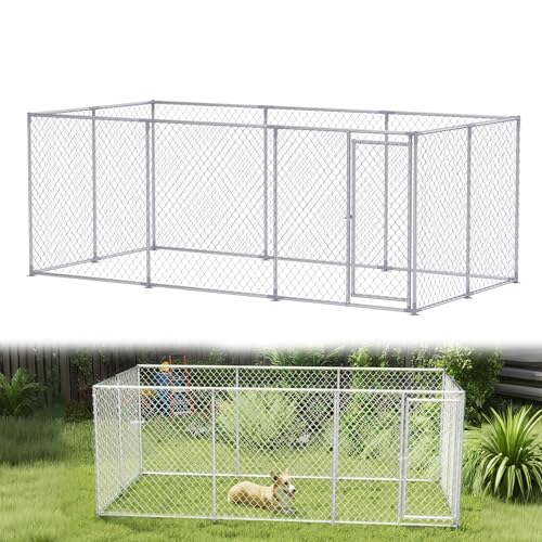 YRHome Sommer-Rechteck-Hundezwinger Dachlos Lüftungs-Design Groß Hundekäfig Hundehaus Hundehütte Hundezaun Tierlaufstall Freilaufgehege verzinkt mit Verriegelbare Tür (Typ C - 4x2x1.5m) von YRHome