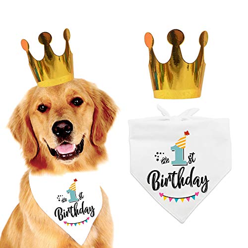 YROVWENQ Lustiges niedliches 1 Jahr Hund Geburtstag Bandana Schals mit Hund Geburtstag Party Hut Hund Katze Dreieck Schal für Haustier 1. Geburtstag Party Dekoration von YROVWENQ