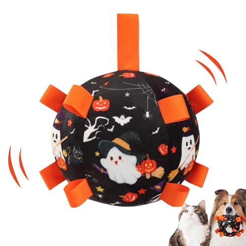 YRTUOP Halloween Hundefußball, Hundespielzeug Ball Mit Halloween Thema, Interaktives Trainingsglocken Spielzeug, Interaktives Haustierspielzeug, Für Apportieren Jagt Training Bewegung, 15x15x15cm von YRTUOP