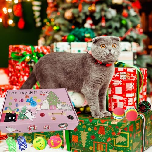 YRTUOP Interaktive Spielzeuge für Katzen,Interaktiver Katzensprungball mit Weihnachtsdesign | Robustes Katzenspielzeug Set Zur Bewegung Für Kleine Mittelgroße Und Große Katzen von YRTUOP