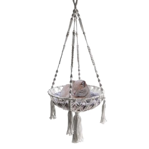 YRTUOP Katzen Hängematte | Makramee Hängesessel Im Boho Stil | Dekorativer Korb Für Fensterbank Schreibtisch Aufbewahrung Klettern Ruheplatz Für Kitten von YRTUOP