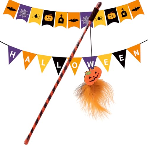 YRTUOP Katzenangel | Halloween Katzenangel Indoor,Ergonomische mit Kürbisgeist gegen Langeweile, zur Jagdsimulation, für Training und Bewegung YRTUOP Katzenangel | Halloween Katzenangel Indoor,Ergonomische mit Kürbisgeist gegen Langeweile, zur Jagdsimulation, für Training und Bewegung von YRTUOP
