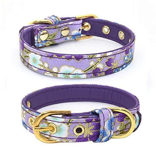 1 Stück Hundehalsbänder Verstellbares Halsband für kleine Hunde Bedrucktes Blumenleder Katzenhalsband-lila,30*1,5 cm von YSDSS