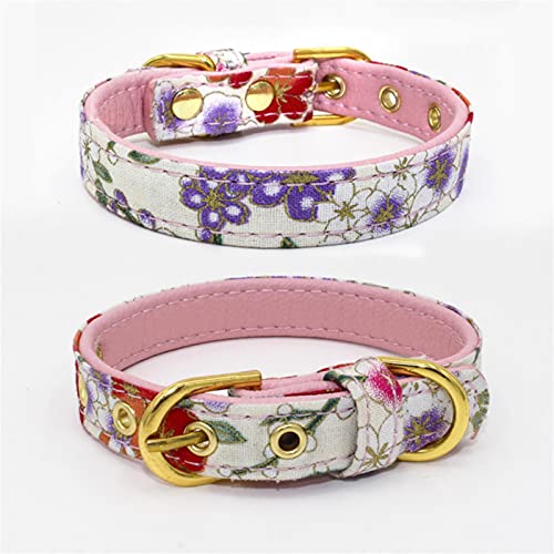 1 Stück Hundehalsbänder Verstellbares Halsband für kleine Hunde Bedrucktes Blumenleder Katzenhalsband-rosa,42*2 cm von YSDSS