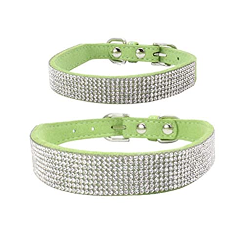 1 Stück Strass-Hundehalsband Verstellbare Schnalle Doppel-Diamant-Halsband für kleine große Hundezubehör-Hellgrün,2XS von YSDSS
