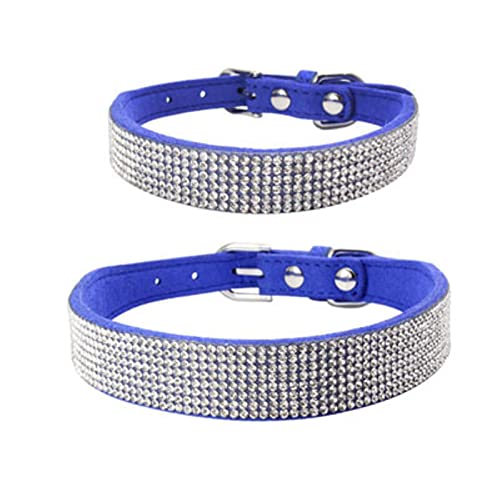 1 Stück Strass Hundehalsband Verstellbare Schnalle Doppel Diamante Halsband Für Kleine Große Hunde Zubehör-Blau,2XL von YSDSS