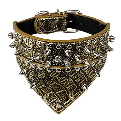 2 Zoll breiter Haustier-Hundehalsband-Halsband aus Leder mit Nieten-Halsband für mittelgroße Hunde-Goldbraun,M von YSDSS
