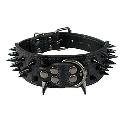 Beschlagenes Leder Hundehalsband Hundehalsbänder für mittelgroße Hunde-Schwarz 1,XL von YSDSS
