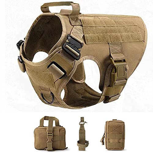 Militärisches taktisches Hundegeschirr Haustierhundeweste Hundeleinengeschirr mit Griff für große Hunde-Khaki-Riemen und Tasche,XL von YSDSS