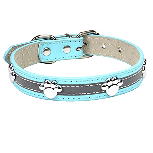 PU Leder Hundehalsband Reflektierende Welpen Halsband Pfote Nieten Haustierhalsbänder für kleine mittelgroße Hunde-Blau,XL von YSDSS