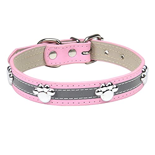 PU Leder Hundehalsband Reflektierende Welpen Halsband Pfote Nieten Haustierhalsbänder für kleine mittelgroße Hunde-Rosa,XL von YSDSS