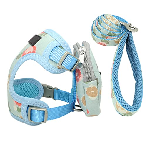 Pet Harness Leash Weste Snack Bag Verstellbares Atmungsaktives Mesh Hundegeschirr Set Für Kleine Mittelgroße Hunde Katze-Blau,S von YSDSS