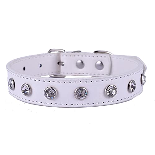 Pu-Leder-Kristall-Hundehalsband Besetztes Katzenhalsband-Halskette-Weiß,S von YSDSS