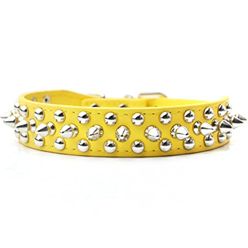 Pu-Leder besetzte runde und kleine Hundehalsband-Halskette-Gelb,L von YSDSS
